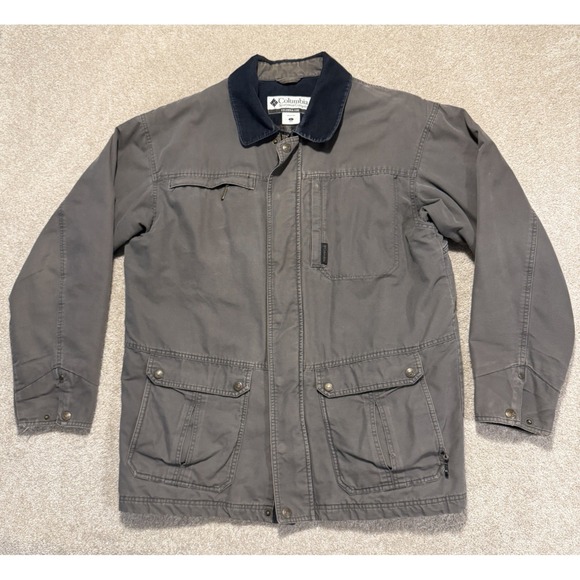 Columbia Canvas Chore Jacket Men's L Wool Flannel Blanket Lined Corduroy Collar
